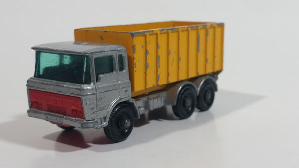 Vintage Lesney Matchbox Series Tipper Container Truck No. 47 Silver Grey and Yellow Die Cast Toy Car Construction Semi Hauling Vehicle Made in England