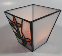 White Flower Themed Small Stained Glass Candle Holder