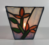 White Flower Themed Small Stained Glass Candle Holder