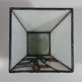 White Flower Themed Small Stained Glass Candle Holder