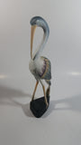 Beautifully Painted Hand Carved Crane Bird Wood Carving 12" Tall Statue