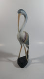 Beautifully Painted Hand Carved Crane Bird Wood Carving 12" Tall Statue