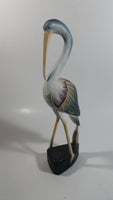 Beautifully Painted Hand Carved Crane Bird Wood Carving 12" Tall Statue