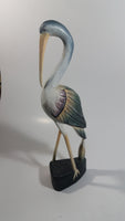 Beautifully Painted Hand Carved Crane Bird Wood Carving 12" Tall Statue