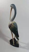 Beautifully Painted Hand Carved Crane Bird Wood Carving 12" Tall Statue