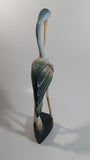 Beautifully Painted Hand Carved Crane Bird Wood Carving 12" Tall Statue