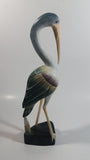 Beautifully Painted Hand Carved Crane Bird Wood Carving 12" Tall Statue