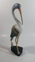 Beautifully Painted Hand Carved Crane Bird Wood Carving 12" Tall Statue