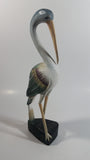 Beautifully Painted Hand Carved Crane Bird Wood Carving 12" Tall Statue