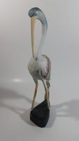 Beautifully Painted Hand Carved Crane Bird Wood Carving 12" Tall Statue