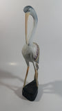 Beautifully Painted Hand Carved Crane Bird Wood Carving 12" Tall Statue