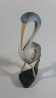 Beautifully Painted Hand Carved Crane Bird Wood Carving 12" Tall Statue