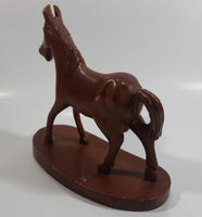 Hand Carved Wood 7" Tall Wooden Horse Carving Statue On a Base