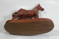 Hand Carved Wood 7" Tall Wooden Horse Carving Statue On a Base