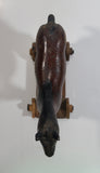 Antique Primitive Folk Art Wooden Horse on a Cart Carving with Wooden Wheels 7" Tall Carved Statue