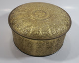 Vintage Guildcraft New York Embossed Brass Metal Tin Round Circular Container