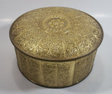 Vintage Guildcraft New York Embossed Brass Metal Tin Round Circular Container
