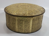 Vintage Guildcraft New York Embossed Brass Metal Tin Round Circular Container