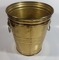 Vintage Hammered Brass Lion Head Handles Trash Waste Can Bucket Pail Made in England 8 1/2" Tall