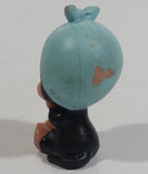 Vintage 1979 Sekiguchi Monchichi Girl Sitting with Blue Bonnet Head Scarf 2" Tall PVC Toy Figure