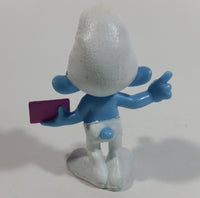 2013 Peyo "Brainy" Smurf Lecturing While Holding a Book PVC Toy Figure McDonald's Happy Meal