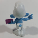 2013 Peyo "Brainy" Smurf Lecturing While Holding a Book PVC Toy Figure McDonald's Happy Meal