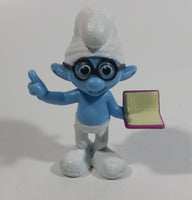 2013 Peyo "Brainy" Smurf Lecturing While Holding a Book PVC Toy Figure McDonald's Happy Meal