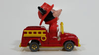 Vintage Tomy Walt Disney Production No. PD-2 Mickey Mouse Fireman Red and Yellow Plastic and Die Cast Metal Toy Car Fire Truck Firefighting Vehicle