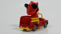 Vintage Tomy Walt Disney Production No. PD-2 Mickey Mouse Fireman Red and Yellow Plastic and Die Cast Metal Toy Car Fire Truck Firefighting Vehicle