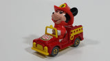 Vintage Tomy Walt Disney Production No. PD-2 Mickey Mouse Fireman Red and Yellow Plastic and Die Cast Metal Toy Car Fire Truck Firefighting Vehicle