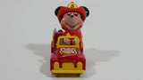 Vintage Tomy Walt Disney Production No. PD-2 Mickey Mouse Fireman Red and Yellow Plastic and Die Cast Metal Toy Car Fire Truck Firefighting Vehicle