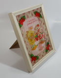 Vintage 1979 Strawberry Shortcake and Lemon Meringue "Love is the greatest gift of all" Wood Framed Stained Glass Picture 6 1/4" x 8"
