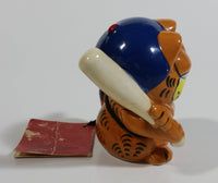 Vintage 1981 Enesco Jim Davis Garfield Baseball Player Holding Bat Ceramic Cat Cartoon Character Decorative Ornament 2 1/2" Tall with Tag