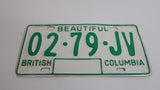 c. 1986 Beautiful British Columbia White with Green Letters Vehicle License Plate 02 79 JV