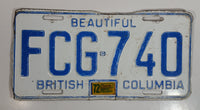 1972 Beautiful British Columbia White with Blue Letters Vehicle License Plate FCG 740