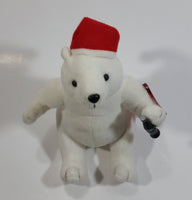 Coca-Cola Coke Soda Pop Beverages White Polar Bear with Santa Christmas Red Hat Stuffed Animal Bean Bag Plush Plushy Collectible