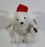 Coca-Cola Coke Soda Pop Beverages White Polar Bear with Santa Christmas Red Hat Stuffed Animal Bean Bag Plush Plushy Collectible