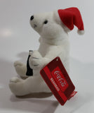 Coca-Cola Coke Soda Pop Beverages White Polar Bear with Santa Christmas Red Hat Stuffed Animal Bean Bag Plush Plushy Collectible