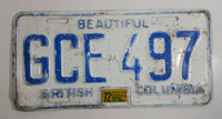 1972 Beautiful British Columbia White with Blue Letters Vehicle License Plate GCE 497
