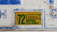 1972 Beautiful British Columbia White with Blue Letters Vehicle License Plate GCE 497