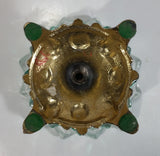 Vintage Teal Green Painted Heavy Glass and Brass Pedestal Ash Tray Smoking Collectible