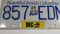 2004 Beautiful British Columbia White with Blue Letters Vehicle License Plate 857 EDN