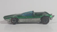 Vintage 1970 Hot Wheels Swingin' Wing Spectraflame Green Red Lines Die Cast Toy Car Vehicle with Slide Out Rear Exhaust and Engine - 1969 Hong Kong