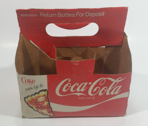 Rare Vintage 1976 Coca Cola Coke Soda Pop "Adds Life To..." Pizza Ham Paper Cardboard 6 Pack Glass Bottle Carrying Case Beverage Collectible