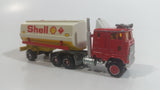 Vintage Majorette Shell Oil Fuel Tanker Trailer and Semi Tractor Truck Yellow , Red White Die Cast Toy Car Vehicle