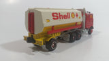 Vintage Majorette Shell Oil Fuel Tanker Trailer and Semi Tractor Truck Yellow , Red White Die Cast Toy Car Vehicle