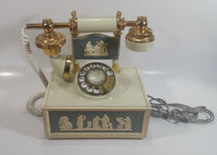 Vintage DecoTel French Victorian Style Blue and White Cameo Grecian Scenes Brass Rotary Telephone