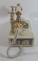 Vintage DecoTel French Victorian Style Blue and White Cameo Grecian Scenes Brass Rotary Telephone