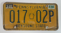 1988 Pennsylvania Keystone State Yellow with Blue Letters Vehicle License Plate 017 02P