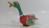Vintage Style Tin Litho Wind up Mechanical Rolling Duck with Moving Head and Flapping Wings - Needs Repair - No Key